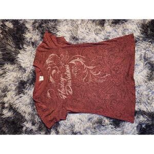 Womens Affliction Style Harley Davidson Short Sleeve T Shirt Grunge Y2K Red Ohio